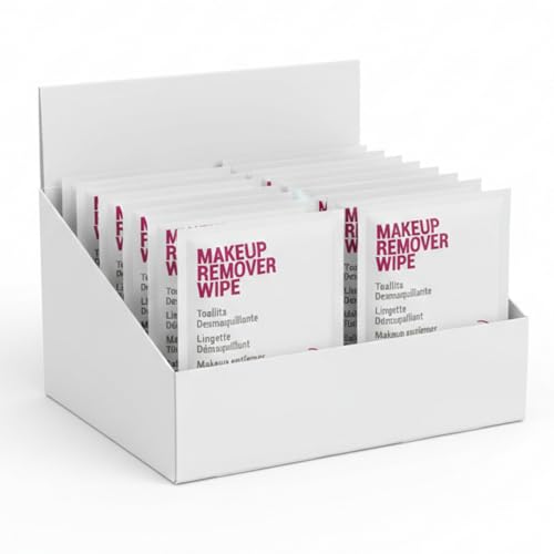 50 Sobres Toallita Desmaquillante – Makeup Remover Wipe monodosis, limpieza facial, formato viaje, amenities baño, kit bienvenida, pack hotel, reposición rápida