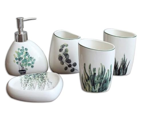 Juego de accesorios de baño cerámico de 5 piezas para solucionar el desorden del lavabo 2