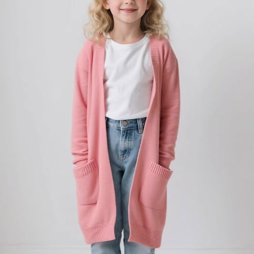Girl's Open Front Cardigan Long Sleeve Knit Sweaters Kids Solid Casual Loose Outerwear Coats with Pockets2