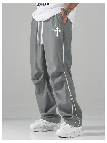 GORGLITTER Men's Y2K Baggy Sweatpants Cross Graphic Parachute Pants Vintage Streetwear Track Pants3