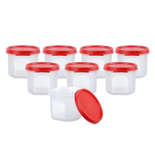 Image of SIMPARTE Smart Slim Storage Air-Tight & Leak Resistant Plastic Modular Container - For Snacks, Spices, Dry Fruits, Flax Seeds Stackable, BPA Free, Food Grade (250 ML, Set of 8, Red)