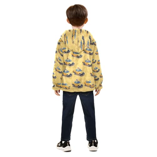 Yellow Taxi Car Toddler Fleece Jacket Girl Boys Hooded Fleece Jacket Coat Warm Outwear Zip-up 3-10T4