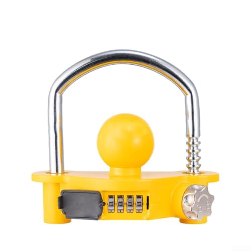 Verrou antivol de remorque en alliage d'aluminium avec code à combinaison à 4 chiffres – Connecteur de couvercle à boule résistant aux intempéries pour sécurité d'attelage de remorque, jaune