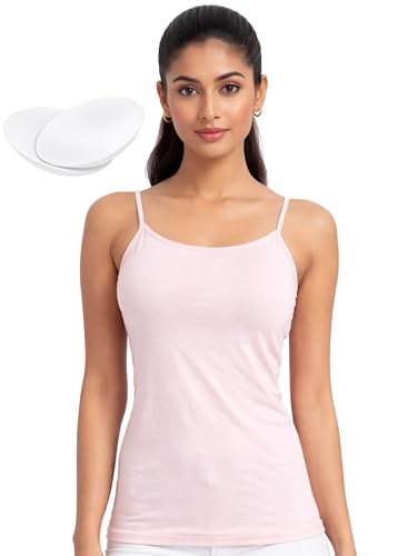 Image of DChica Essentials Padded Camisole Bra for Women, Sleeveless Undershirts Cami Vest with Adjustable Straps, Cotton Camisole Tank Top /Innerwear for Women Solid Pattern