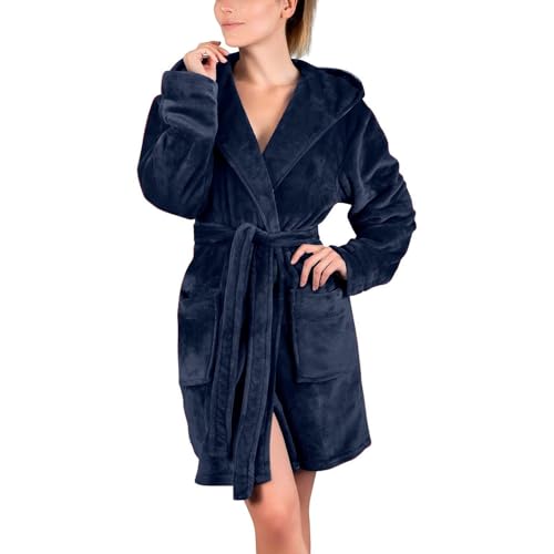 2026 novedades en ropa de mujer vestido de verano para mujer abrigo de invierno chaqueta chal albornoz ropa de casa bata de manga larga con abrigo suave, azul, S