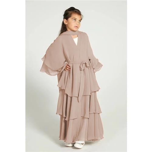 Girls Muslim Dress Open Front Cardigan Robe Three-layered Chiffon Kaftan 𝗜slamic Abaya Kimono Dubai Maxi Dress4