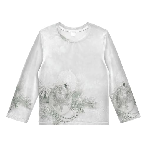 Boys Rash Guard Swim Shirt Long Sleeve UPF+ 50 Sun Shirts Quick Dry Shirt White Christmas Ball for Toddler Kids