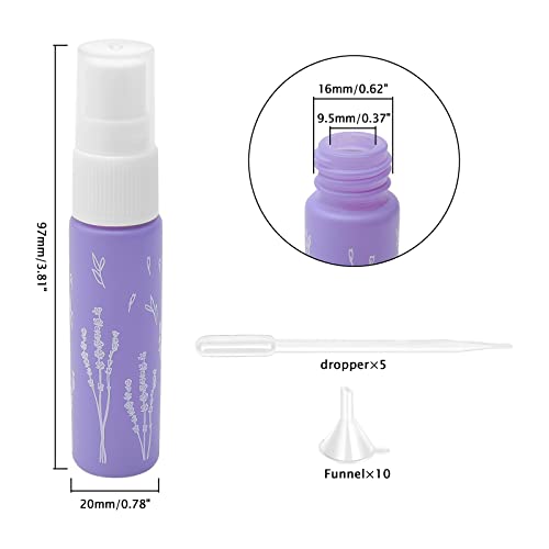 Unxuey 10pcs 10ml Purple Perfumes Spray Bottles, Dispenser Atomizer, Glass Empty Tube Travel Size Refillable Sample Container for Various Water-based Liquids with 10 Funnels+5 Droppers - Image 4