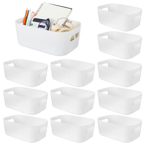 プラスチック製収納バスケット 9.6 x 6.3 x 3.9インチ ハンドル付き おもちゃのオーガナイザーとストレージビン ホーム 食器棚 キッチン バスルーム オフィス パントリー整理用 12個