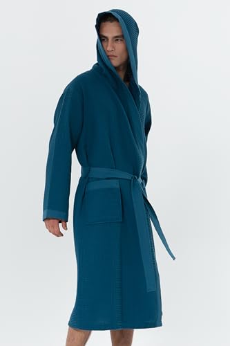 Image of SEYANTE Turkish Cotton Waffle Robe for Men - Organic GOTS Certified Spa Bathrobe, Lightweight Kimono, Soft Cotton Bathrobe