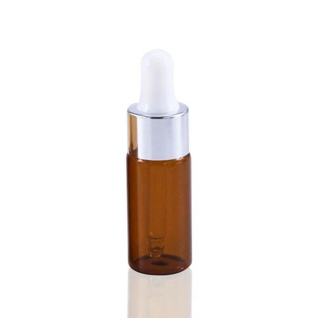 FSAMORPLE Frascos de Vidrio ámbar con gotero, frascos con pipeta para aceites Esenciales, perfumes y cosméticos, 50 Unidades, 100 Unidades, 5 ml, 10 ml, 15 ml y 20 ml, Cubierta Plateada, 50 Unidades