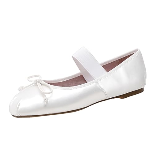 Ballet Flats Shoes for Women Ballerina Satin Flats Ladies Bow Casual Mary Jane Elastic Strap Flats