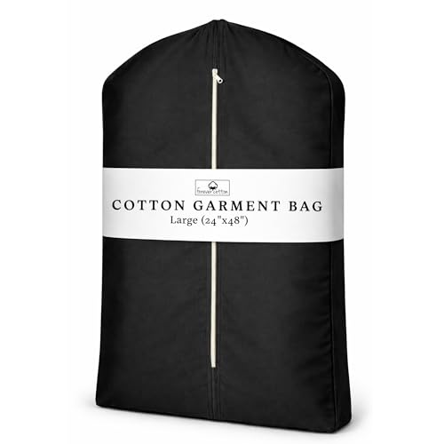 Forever Cotton Premium 100% Cotton Garment Bags – 48" Black Canvas Suit Cover with YKK Zipper – Breathable, Dust-Proof Storage for Suits, Coats, Dresses, Jackets & Travel/Closet Use