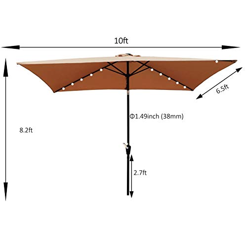 Sombrilla de patio rectangular 10x6.5 con luces solares y manivela inclinable 5