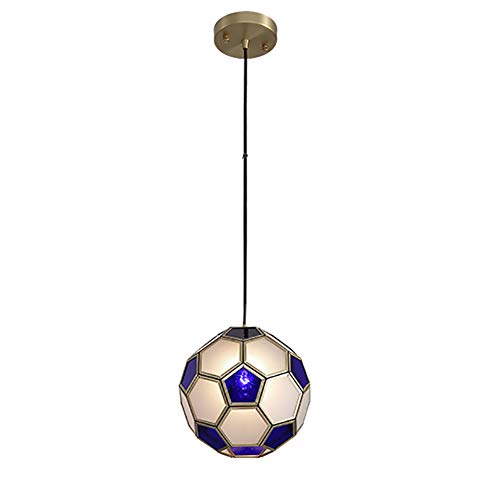 Plafonnier football bleu et blanc lustre chambre enfant en verre et laiton 30cm