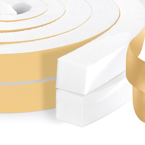 High Density Foam Tape Air Conditioner Window Seal, 1x1 Inch Thick Foam Stripe with Adhesive for Window AC Insulation, Weather Stripping for Doors and Windows Insulation, AC Foam Tape, White