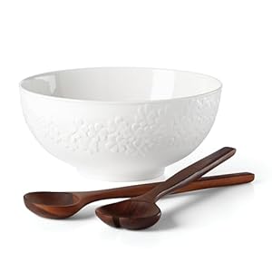 Kate Spade New York Blossom Lane Salad Bowl & Servers, 3.75 LB, White
