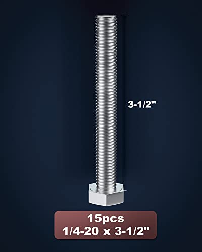 Image of 1 /4-20 x 3-1 /2 inch (5 /8 to 5 inch Optional) Hex Head Screw Bolt, Stainless Steel 18-8(304), Fully Threaded,15pcs