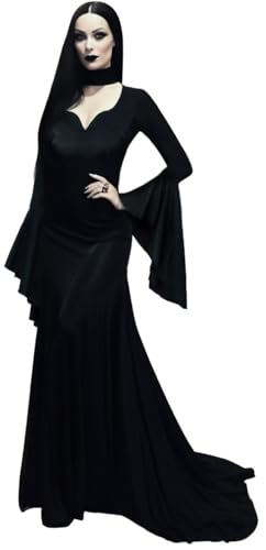 UQJE Women's Morticia Addams Costumes Plus Size Dress Gothic Black Maxi Dress Halloween Cosplay-M