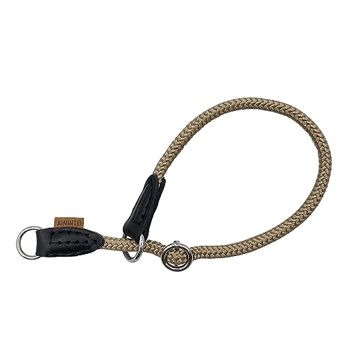 Braided Rope Collar, Pro Training Dog Collar, No Pull Round Martingale Collar, Slip Collar with Slidable Stop Ring - Ideal for Extra Small Dogs (XS (1/4") - 14" Long, Khaki) XS (1/4") - 14"