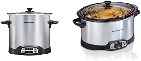 Hamilton Beach Sear & Cook Stock Pot Slow Cooker with Stovetop Safe Crock, Large 10 Quart Capacity, Programmable, Silver (33196) & 8 Quart Programmable Slow Cooker, Silver (33480) Hamilton Beach Sear & Cook Stock Pot Slow Cooker with Stovetop Safe Crock, Large 10 Quart Capacity, Programmable, Silver (33196) & 8 Quart Programmable Slow Cooker, Silver (33480)