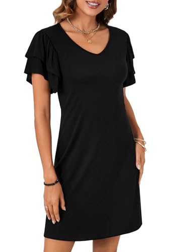 Vrtige Women's Casual Ruffle Sleeve Mini Dress V Neck Short Sleeve Summer Short Dress4