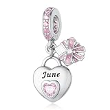 HappyStar piedra de nacimiento en forma de corazón de plata 925 Abalorios para Colgante pulseras, Compatible Pandora Pulseras Europeos Pulseras mujeres Original Piedra Natal Encantos