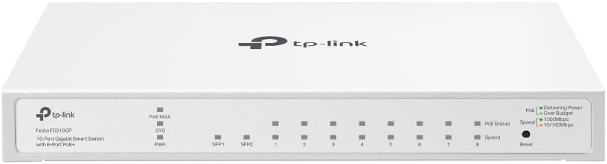 Festa FS310GP 10 Port Gigabit Smart Managed PoE Switch 8 PoE+ Port @61W, 2 x SFP Slots Self-Organizing Network Free Cloud Fanless Static Routing, Vlan Does not Work with Omada