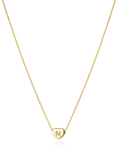 Jewlpire 925 Sterling Heart Initial Necklaces for Girls Women - 18K Gold Plated Heart Pendant Letter Initial Necklace Jewelry Gifts for Girls