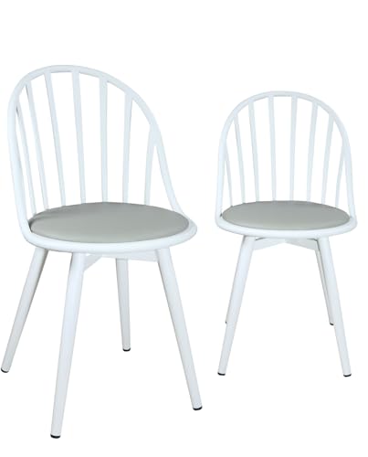 KAYELLES Lot de 2 chaises bistrot à barreaux Design Cuisine, Salle à Manger, Cussin Simili Cuir, Pieds en métal Bold (Blanc Gris)