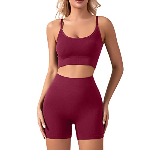 MJGkhiy Completo Palestra Donna Fitness Offerta 2pcs Palestra Tops E Leggings Vita Alta Completini Set Di Abbigliamento Sportivi Tute Da Yoga Tinta Unita Tuta Sportiva Completa Per Corso Gym