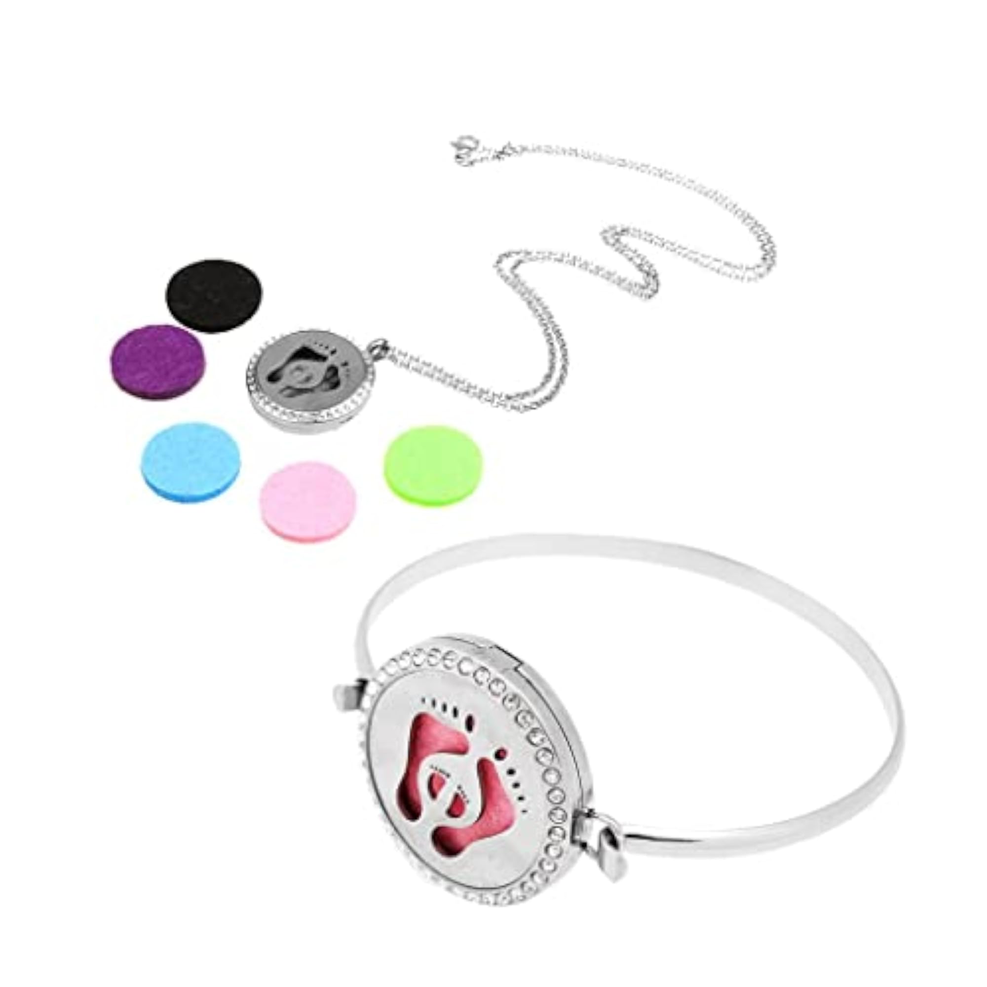 Crystal Footprint Diffuser Bracelet Bangle, Aromatherapy Essential Perfume