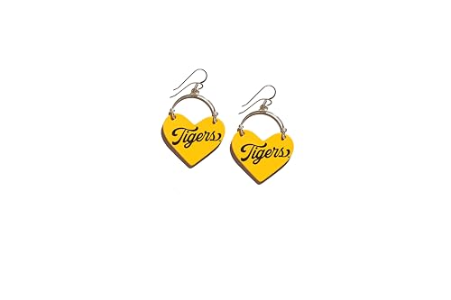 University of Missouri Earrings | Mizzou Tigers | Women's Script Heart Leather Dangle Silver Earrings | Nickel & Suede
