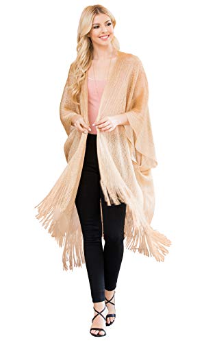 Image of RIAH FASHION Bohemian Sequin Glitter Shawl Wrap Poncho - Kimono Cardigan, Sparkly Metallic Mesh Scarf, Open Knit Crochet