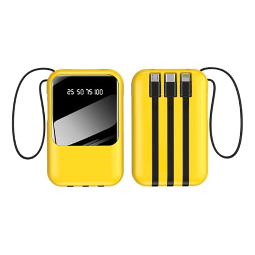 Banco de energía móvil de 20000 mAh, batería portátil integrada con 4 cables, cargador de carga rápida, batería compacta, pantalla LED en tiempo real (5000 mAh/amarillo)