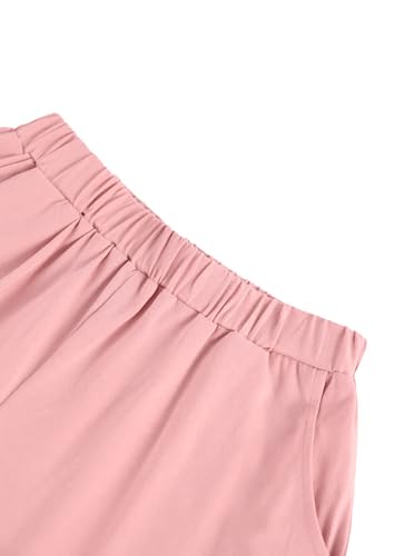 Image of Girls Summer Outfits Lettuce Trim Short Sleeve Shirt Heart Graphic Tees and Elastic Waist Short Sets Dusty Pink 9-10 Years