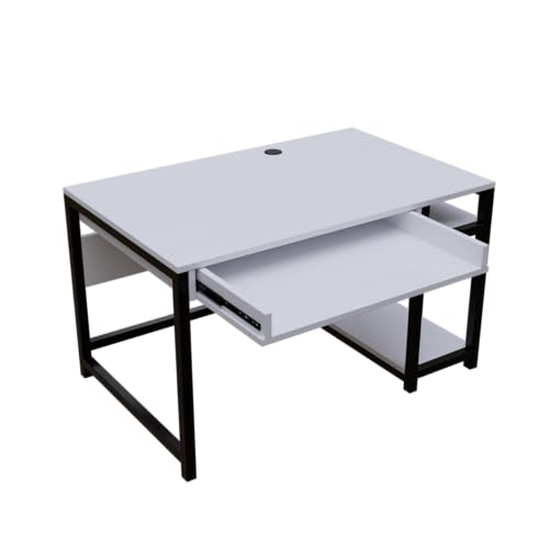 Image of Riyan Luxiwood Carter Computer Table with or Without Keyboard Tray I Made MDF I Large Study Table Size 120x60x75 Cm (with Keyboard Tray, White)
