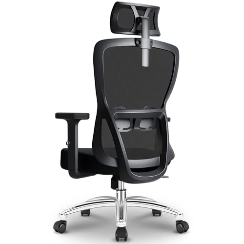 Bürostuhl Ergonomisch,Schreibtischstuhl mit verstellbarer Kopfstütze, Armlehnen und Lendenwirbelstütze, Drehstuhl aus Mesh,höhenverstellbarer Chefsessel,Computerstuhl Wippfunktion,Belastbarkeit 150kg