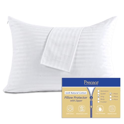 Recopilación de Protectores de almohada favoritos de las personas. 43 Protectores de almohada 100% algodón King con cierre, fundas de almohada blancas tamaño King para el hogar y el hotel, satén suave y refrescante, funda de almohada oculta con...