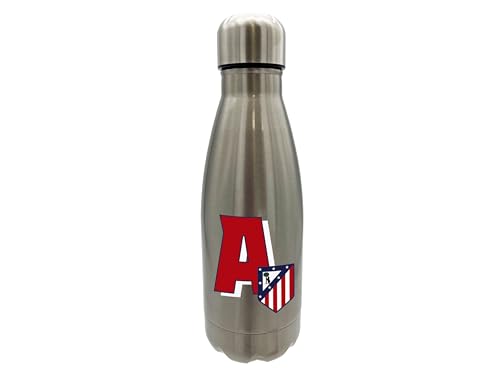 CyP Brands Atlético de Madrid - Botella Agua de Acero Inoxidable, Cierre Hermético, con Diseño Letra A en Rojo, 550 ml, Color Metalizado, Producto Oficial