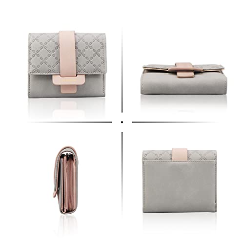 FT FUNTOR RFID Wallets for Women, Trifold Womens Wallet with Coin Zipper Pocket Vegan Leather Ladies Wallets Coins Zipper Pocket with ID Window (Gray)4