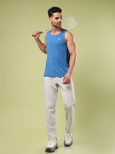 Image of TECHNOSPORT Men's Solid Slim Fit Scoop Neck Sports Innerwear Vest with TECHNOCOOL+ Quick Dry Anti Odour Anti Microbial 2 Way Stretch Soft & Smooth Activewear