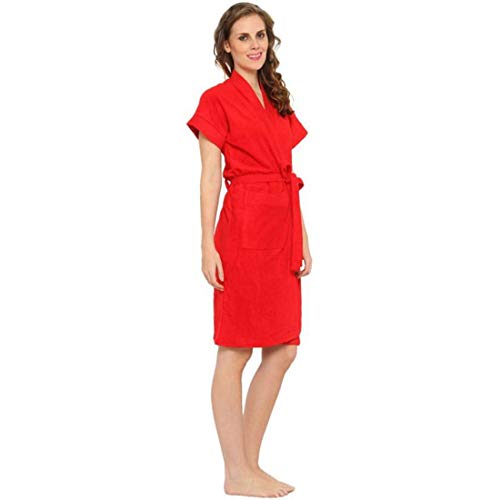Image of bathrobes terry cotton free size bathrobe for women, bathsuit fit up to 42 inches chest size ladies - Bright Red bathrobe