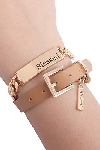 Image of RIAH FASHION Inspirational Message Quote Engraved Bar Metallic Tag Bracelet - Lettering Cuff Bangle Christian Bible Religious, Amazing Grace, Blessed, Faith Prayer