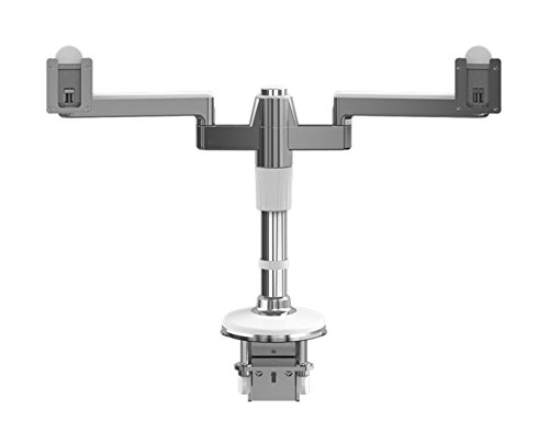 HumanScale M8 M/Flex Dual Monitor Arm Single Straight Link 12" High Post with Integrated Clamp Mount Aluminum White MF82W66C12