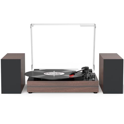 Image of Record Player with Two External Speakers Belt-Drive Turntable for Vinyl Records