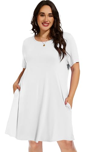 elescat Plus Size Summer Dresses for Women Casual Short Sleeve Pockets Loose Oversized T Shirt Sundress2