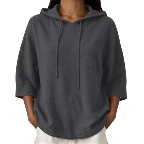 Sudadera de punto mujer con capucha y manga tres cuartos en estilo casual oversize