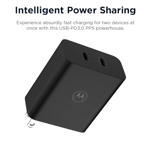 Image of Motorola TurboPower 125W Duo - GaN PPS Dual Port Charger + 6.5A e-Marked 3.3ft USB-C to USB-C Cable for Moto Edge 50 Pro, Edge 50 Ultra, Edge 30 Ultra, High Powered Type C Laptops