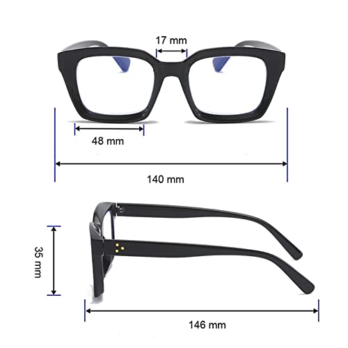 MMOWW 3-Pack Oversized Reading Glasses for Women - Anti Blue Light Glasses with Square Frame +0.0, Black+blue+leopard - Image 4